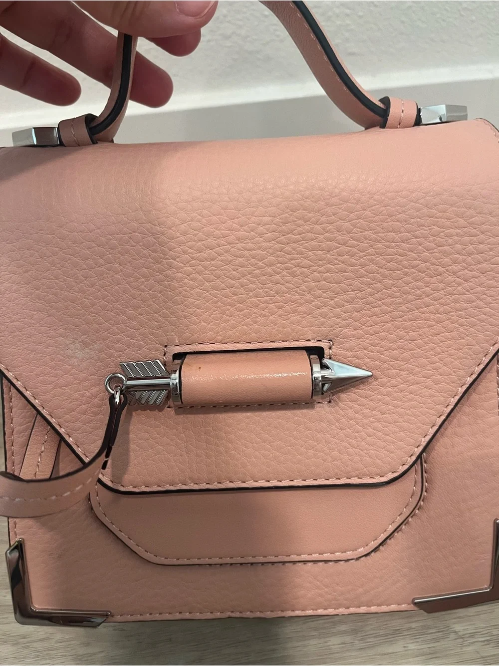 Mackage Rose Pebble Leather Arrow Satchel Crossbody Bag